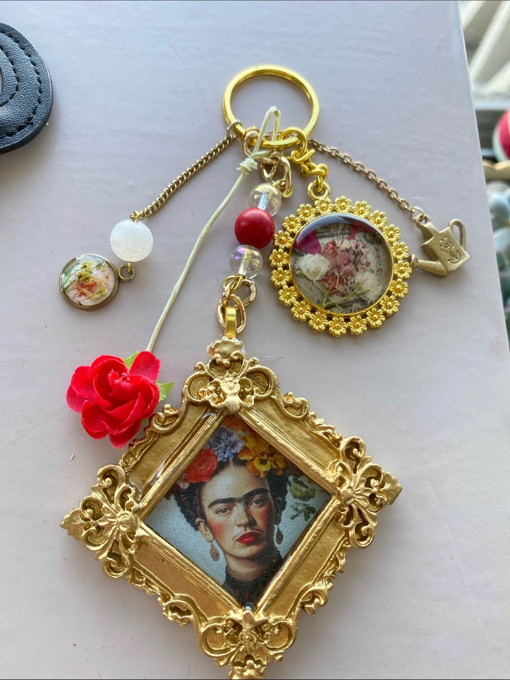 Frida Kahlo Bag Charm Key Ring Unique Mexican Art Purse Charm for Handbag Coach